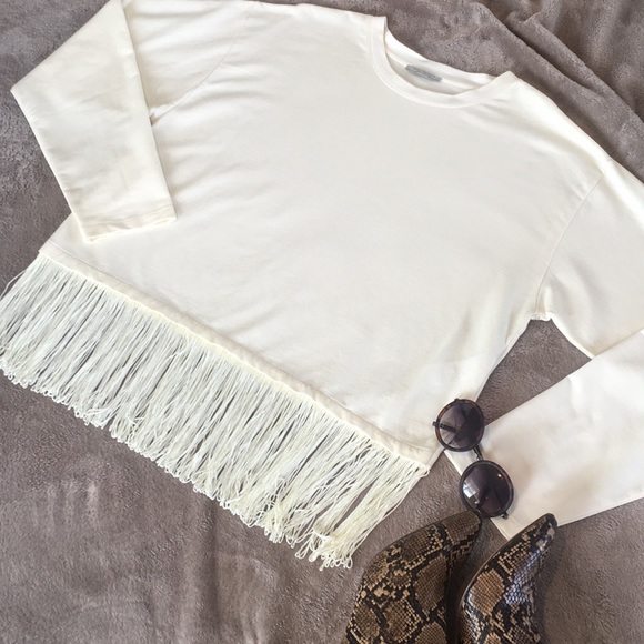 Zara Trafaluc Tops - NWOT Zara Top with Fringe Bottom and Long Sleeves